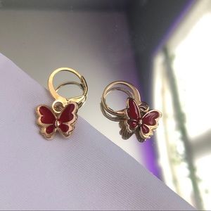 Red Butterfly Huggie Earrings